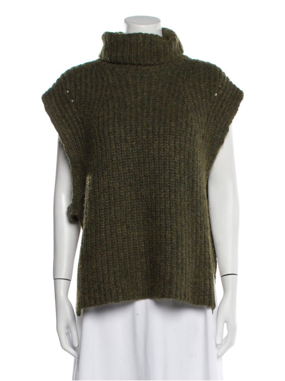 Sleeveless Turtleneck Knit Sweater Vest - Olive